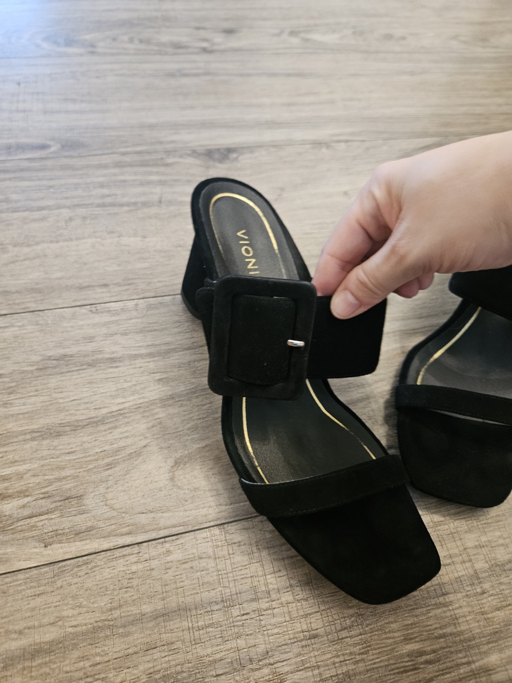 Vionic Brookell Black Suede Buckle Slide Heels Size 7.5 - Picture 3 of 11